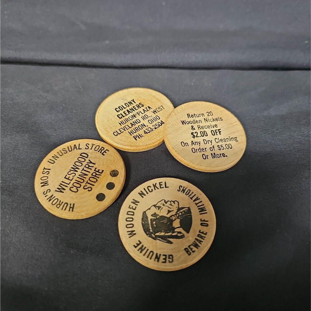 Vintage Lot of 4 Genuine Wooden Nickel Huron Ohio